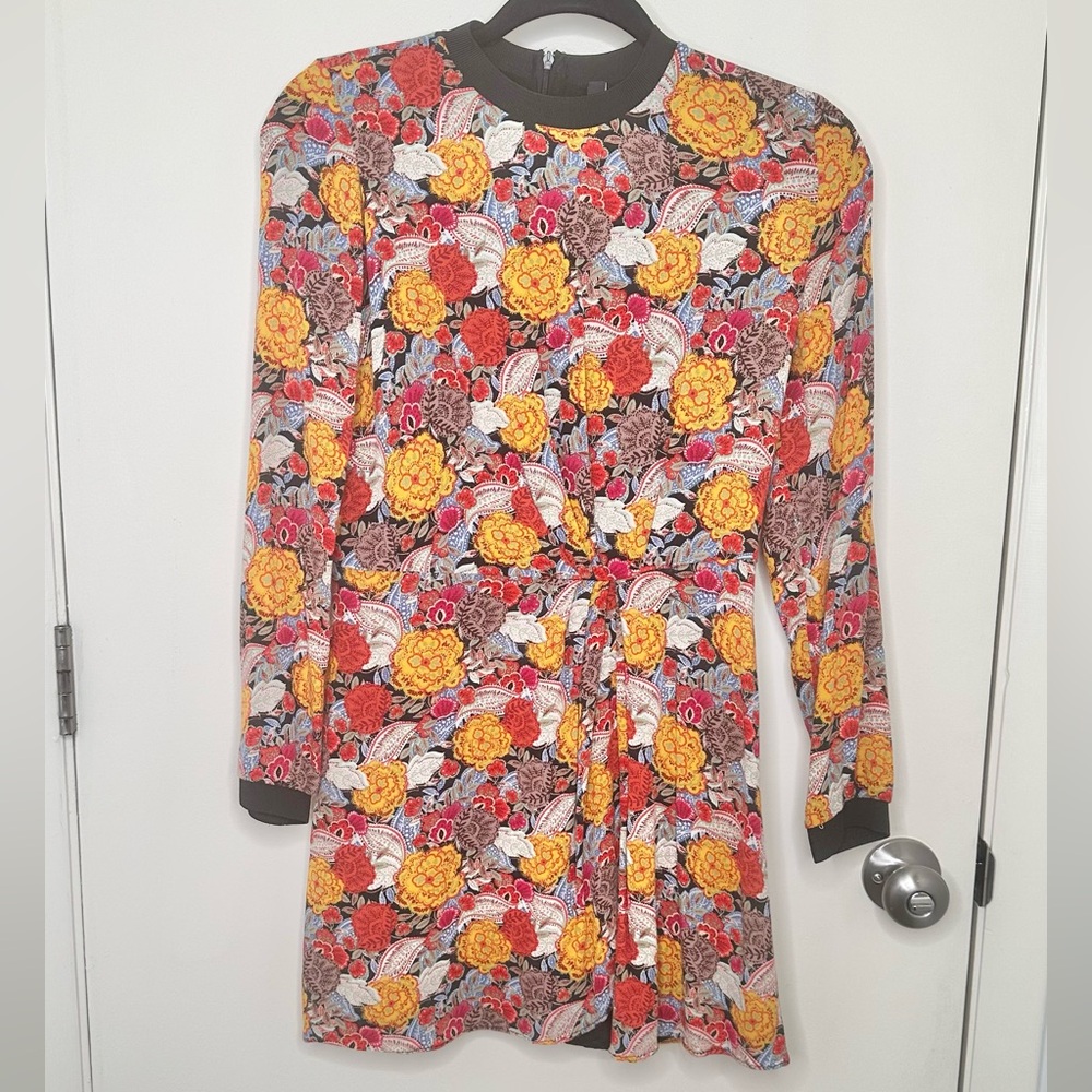 Zara Floral Long Sleeve Faux Wrap Skirt Mini Dress